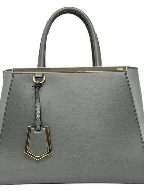 FENDI 2 Jours 8BH250 Dark Gray Gray Leather Tote Bag